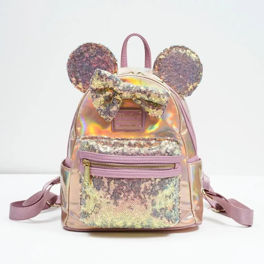 Disney Parks Loungefly Minnie Mouse Iridescent Sequin Mini Backpack Pink